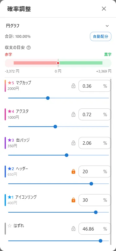IRIAM混在ガチャの景品一覧画面（SORAE設定例・デジタル＋リアルグッズ）